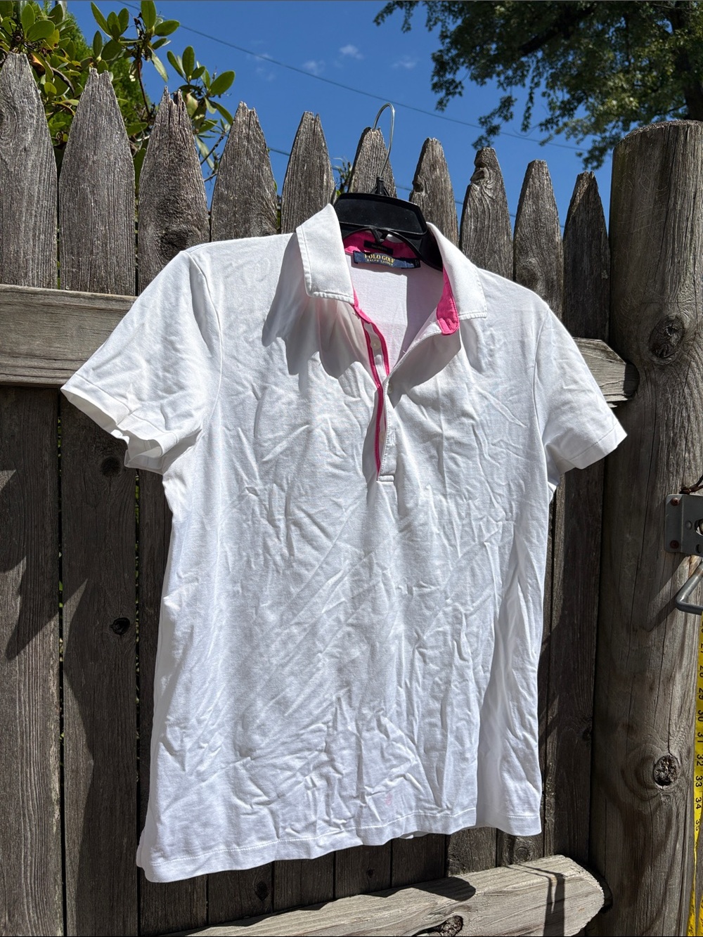 Polo Golf Ralph Lauren large bright white cotton blend polo with pink trim.